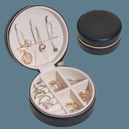 mini round three-tier jewelry box with lock