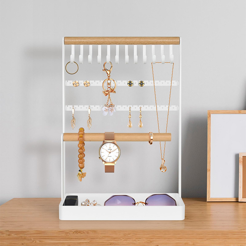 Solid wood minimalist necklace and earring jewelry display stand