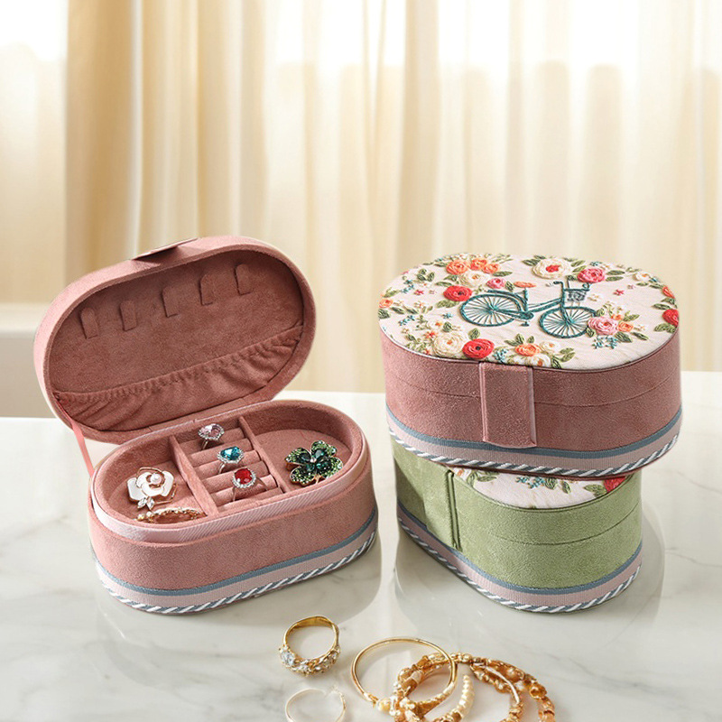 Portable jewelry storage box with flowers